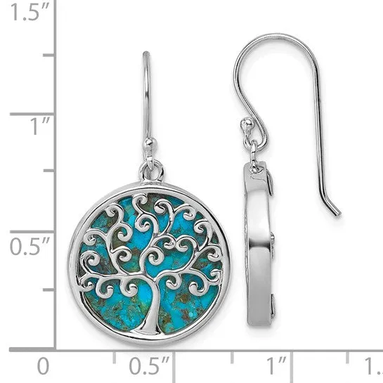 Sterling Silver Turquoise Tree Of Life Dangle Earrings