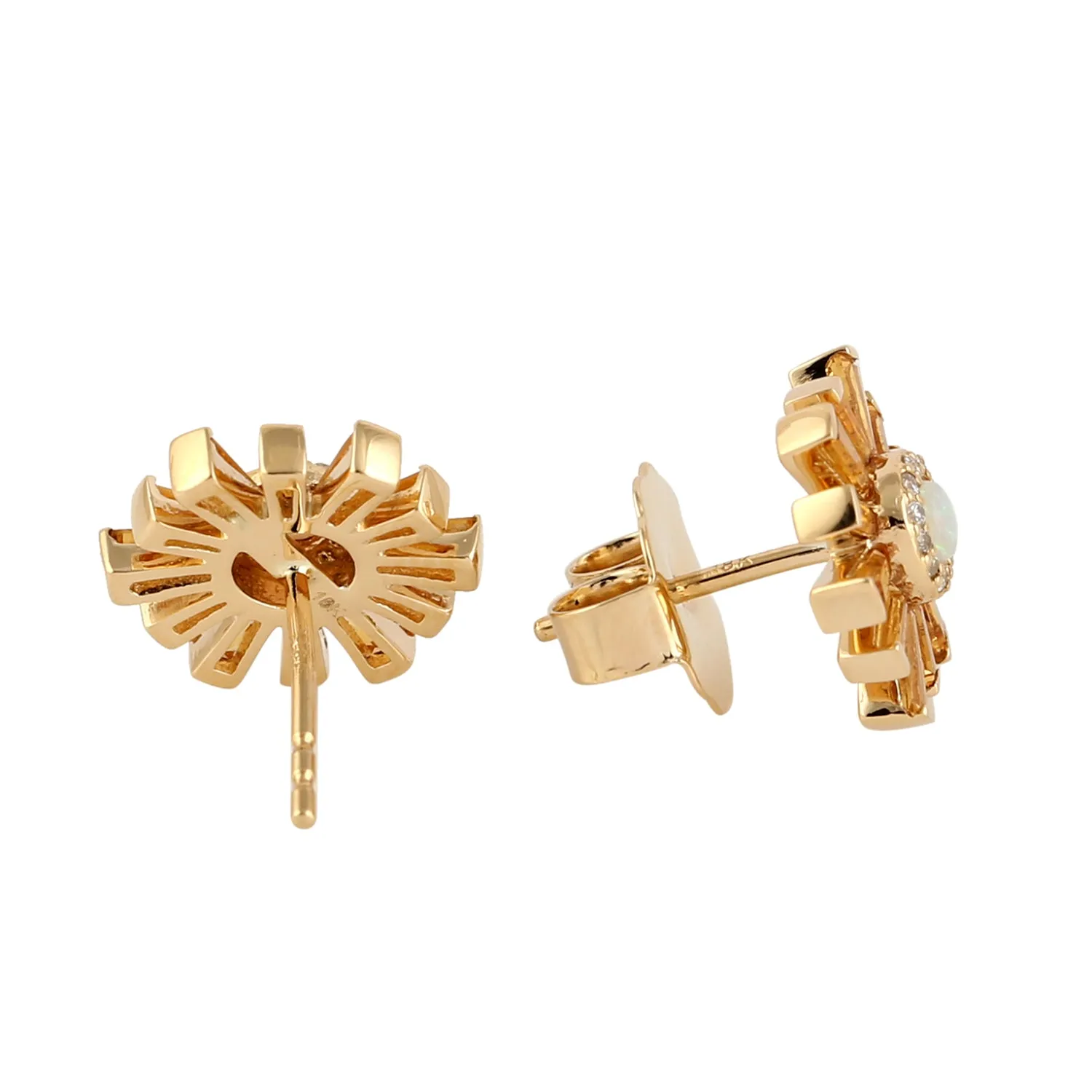 Tapered Citrine November Birthstone Opal Ethiopian Diamond Sunburst Earrings In Gold