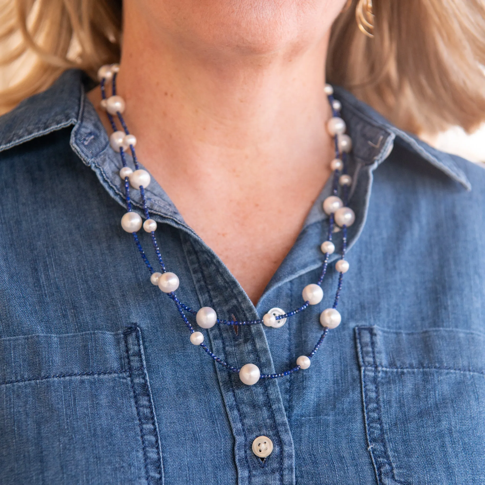 The Right Lapis and Pearl Necklace