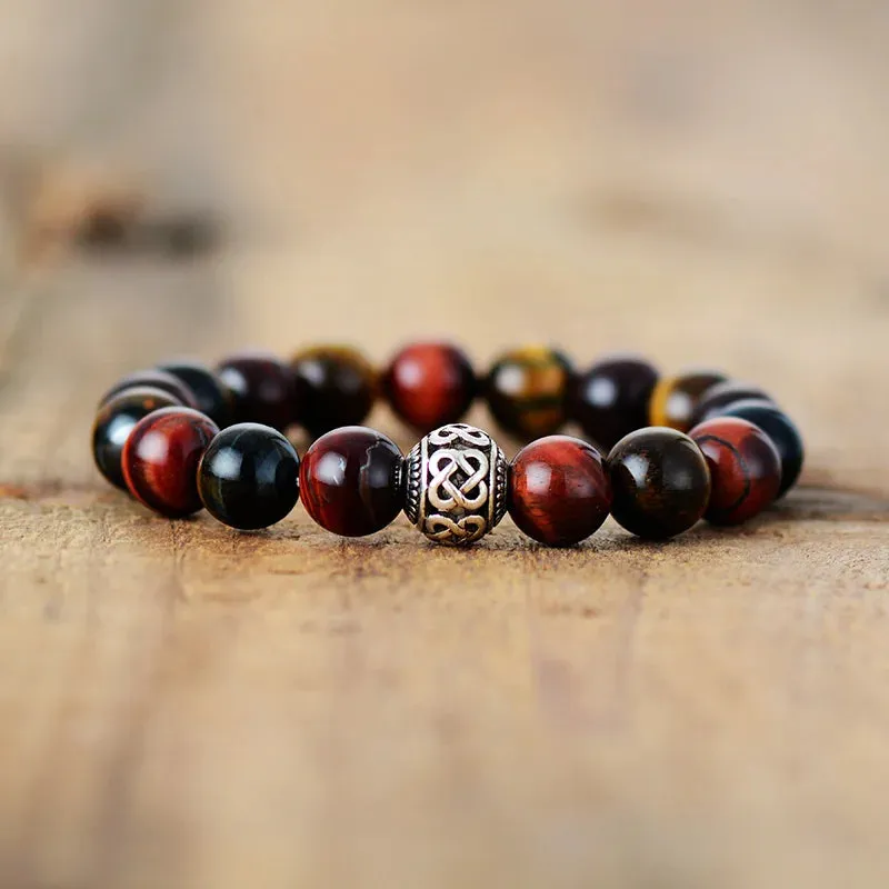 Tiger Eye Tibetan Charm Bracelet - Handmade Unisex Bohemian Jewelry