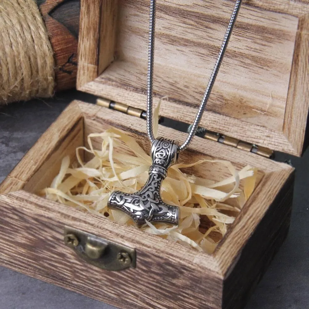 Tiny Ornamental Mjölnir Amulet - Stainless Steel