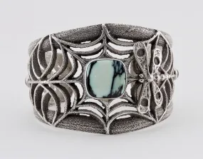 Tufa Cast Sterling Silver & New Lander Turquoise Cuff Bracelet