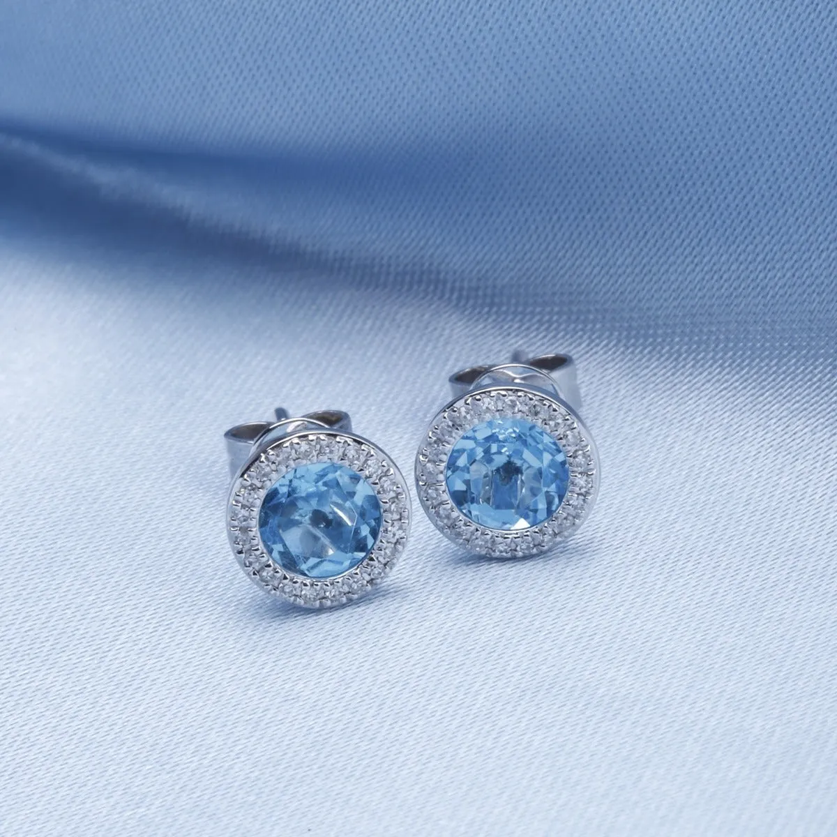 Turquoise & Diamond Halo 14K Yellow Gold Martini Stud Earrings