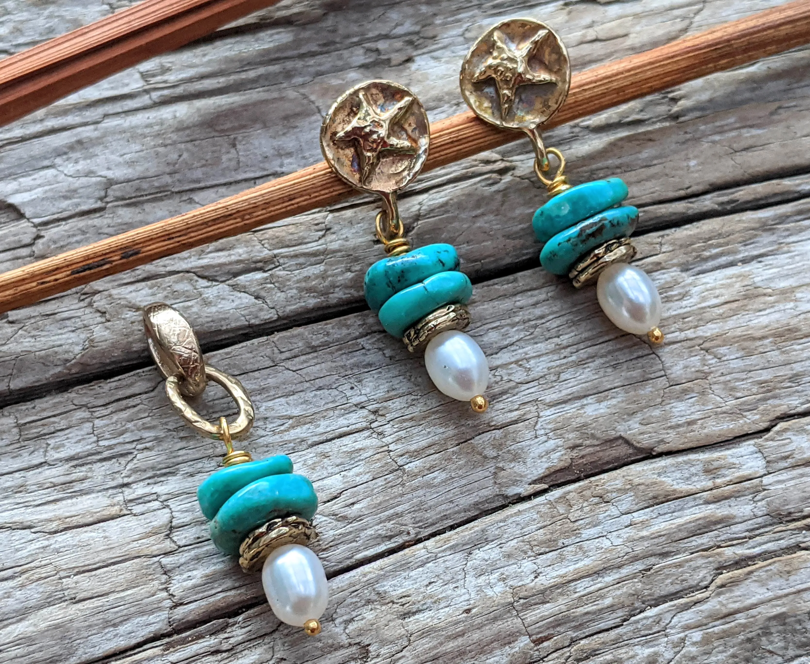 Turquoise & Pearl Earrings and Pendant