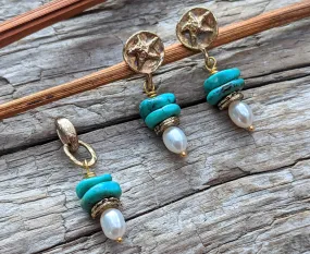 Turquoise & Pearl Earrings and Pendant