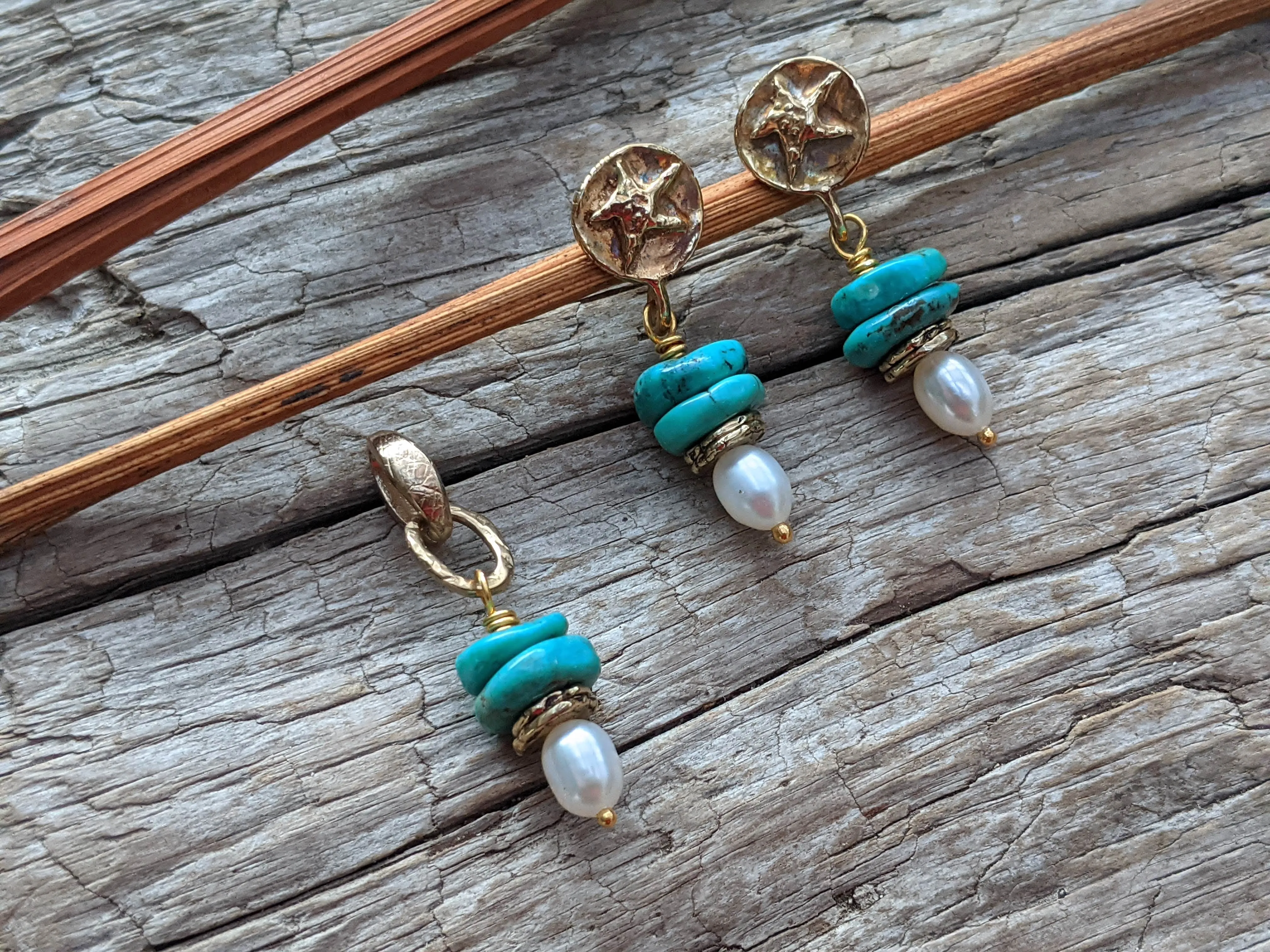 Turquoise & Pearl Earrings and Pendant