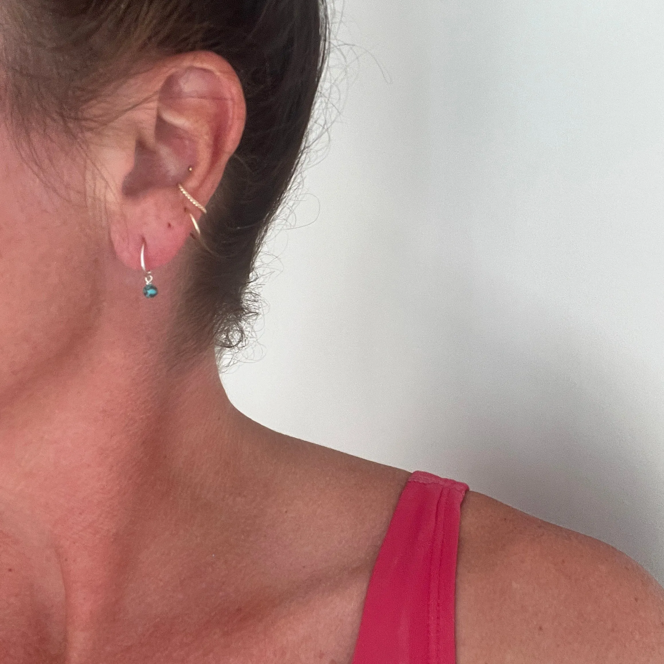Turquoise Drop Lobe Hugger Hoops