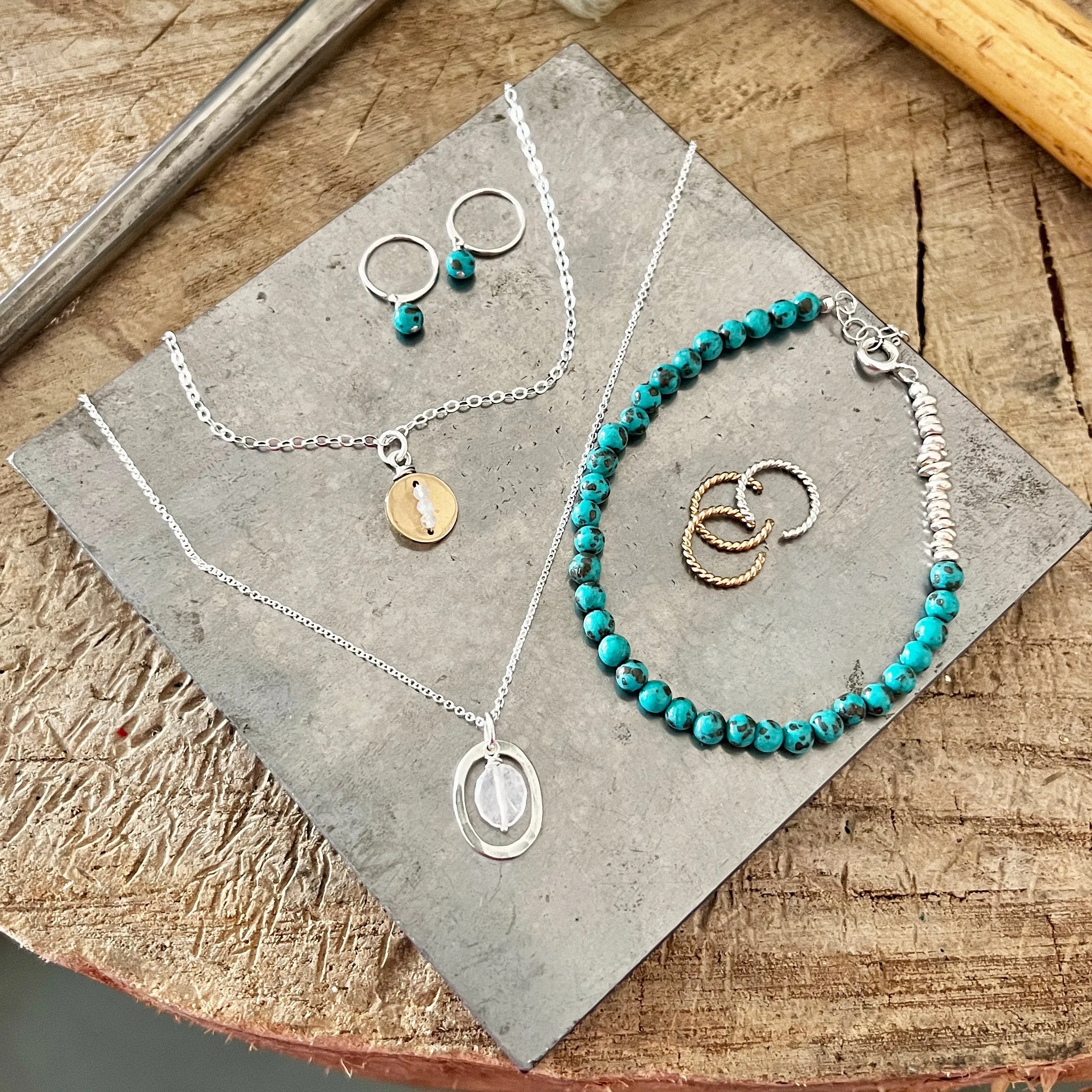 Turquoise Drop Lobe Hugger Hoops