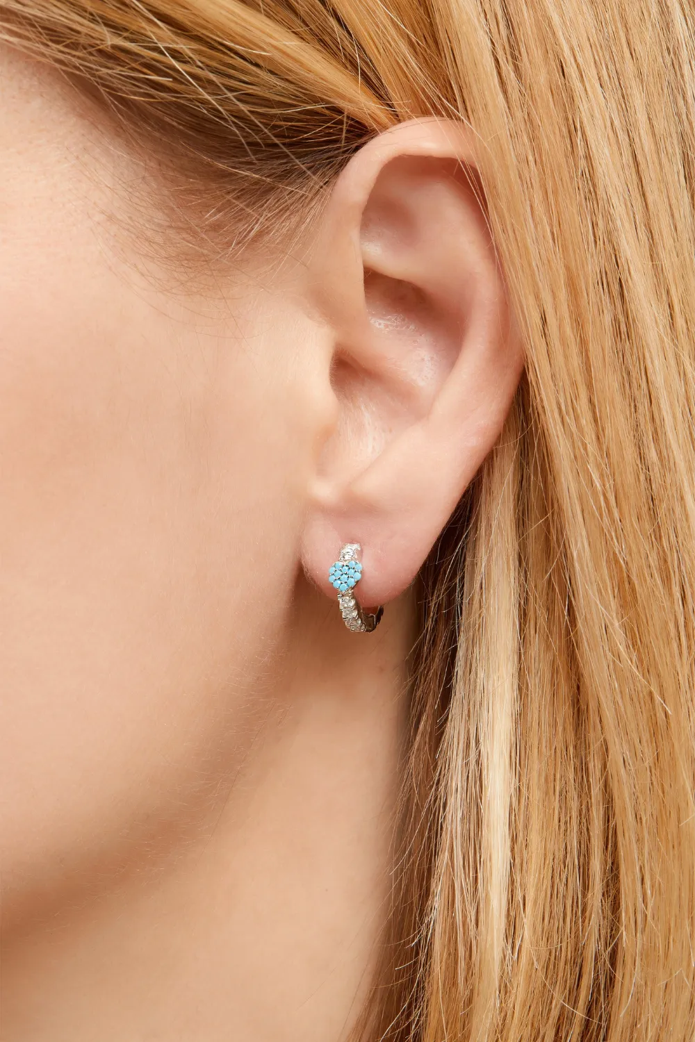 Turquoise heart sterling silver huggie