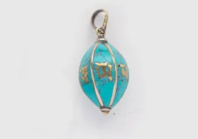 Turquoise Inlaid Om Mani Mantra Pendant