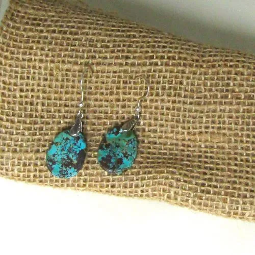 Variegated Turquoise Drop Earrings - Sterling Silver
