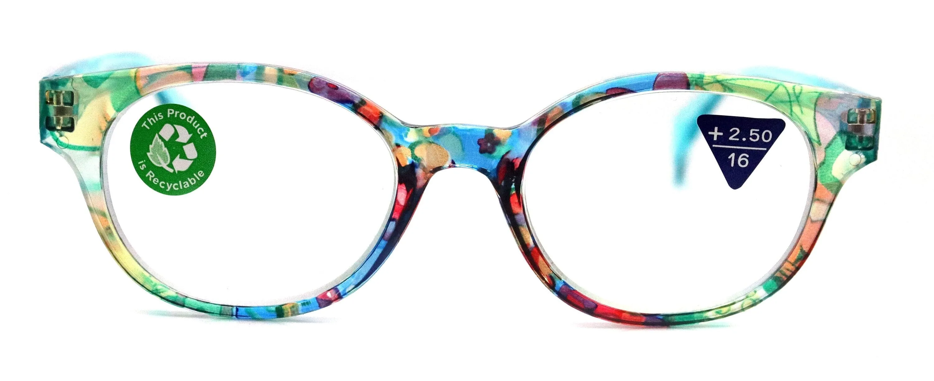 Versailles, (Premium) Reading Glasses High End Readers  1.25 ..  3.00 (Light Blue, Orange Floral) Round Optical Frames. NY Fifth Avenue.
