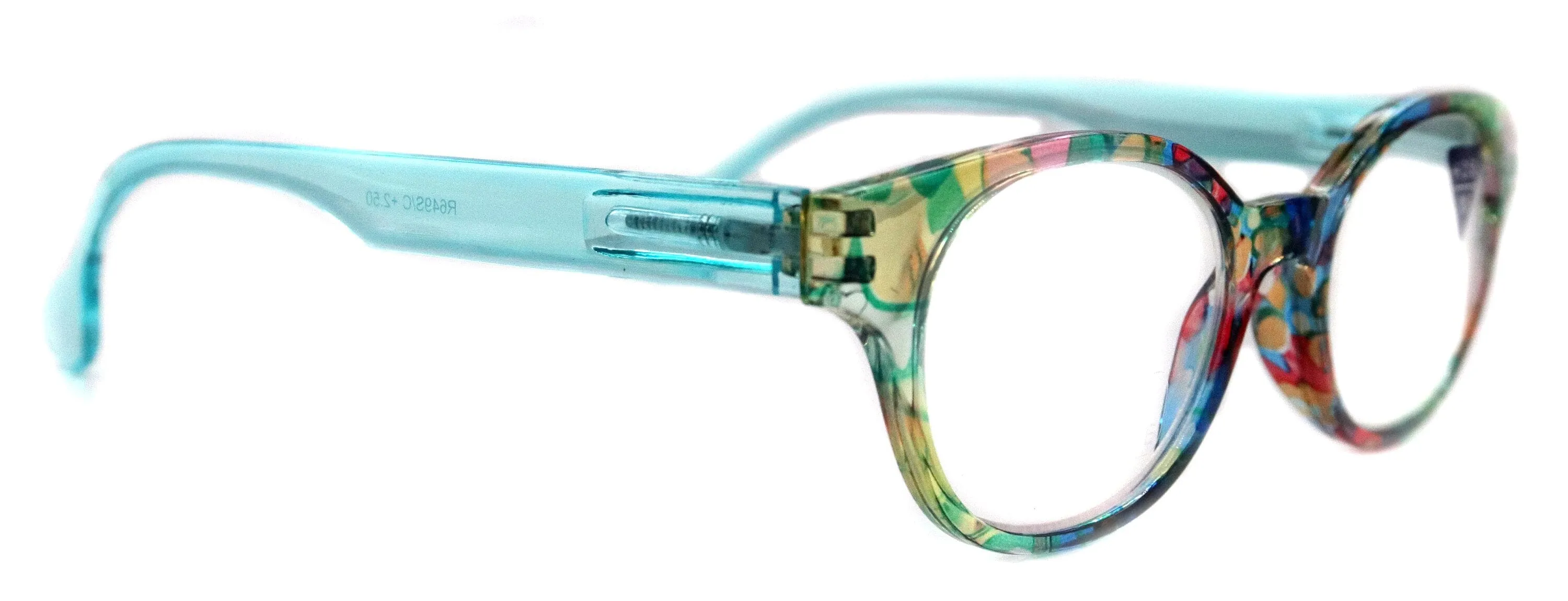 Versailles, (Premium) Reading Glasses High End Readers  1.25 ..  3.00 (Light Blue, Orange Floral) Round Optical Frames. NY Fifth Avenue.