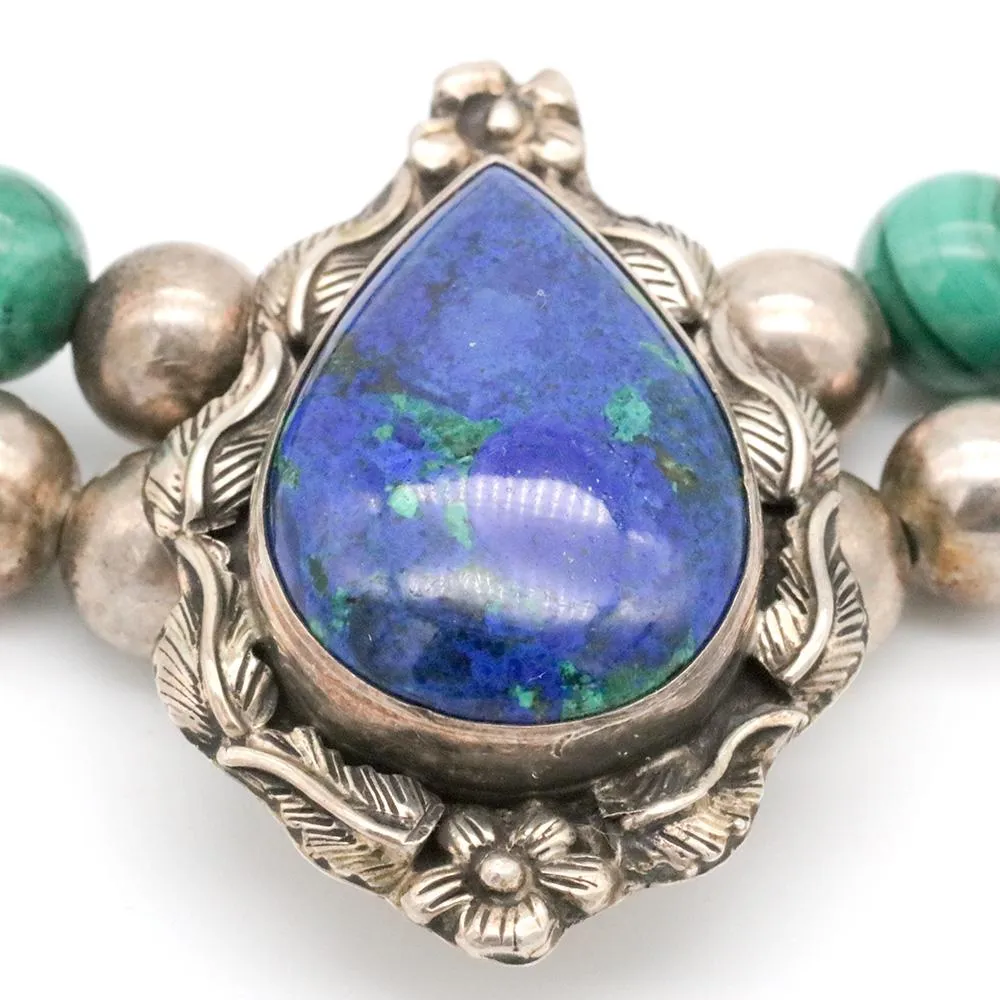 Vintage Carol Felley Sterling Silver Lapis Lazuli & Malachite Necklace- 16"