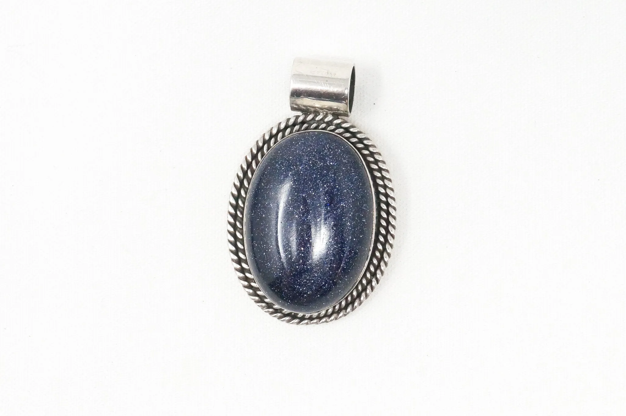 Vintage Handmade Blue Goldstone Sterling Silver Southwestern Necklace Pendant