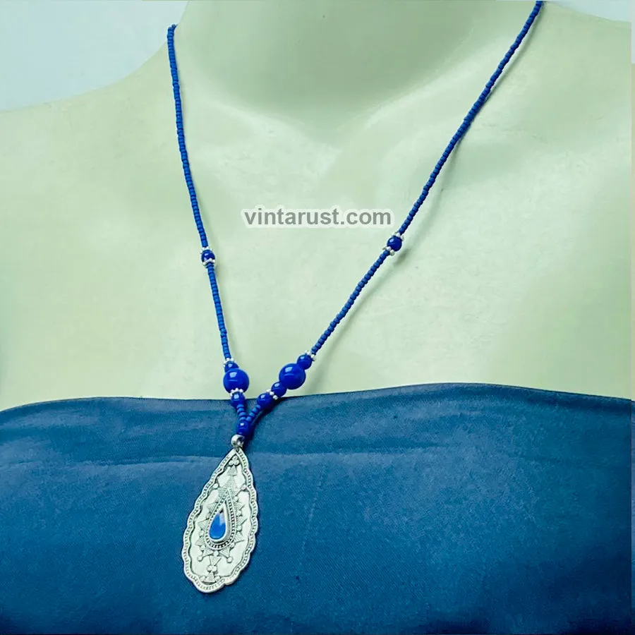 Vintage Lapis Lazuli Minimalist Pendant Necklace