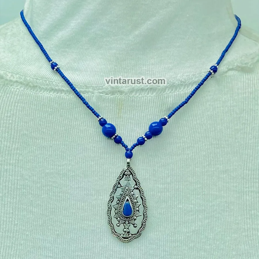 Vintage Lapis Lazuli Minimalist Pendant Necklace