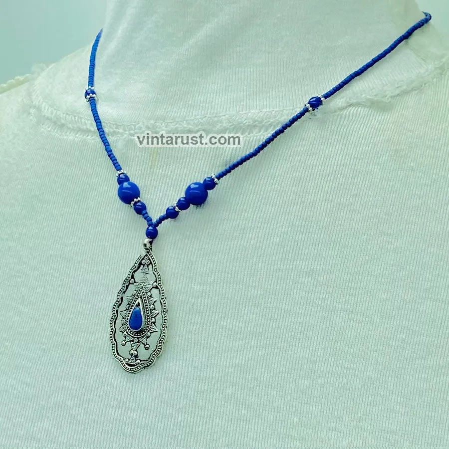 Vintage Lapis Lazuli Minimalist Pendant Necklace