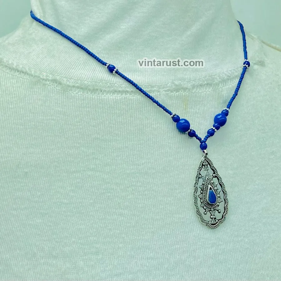 Vintage Lapis Lazuli Minimalist Pendant Necklace