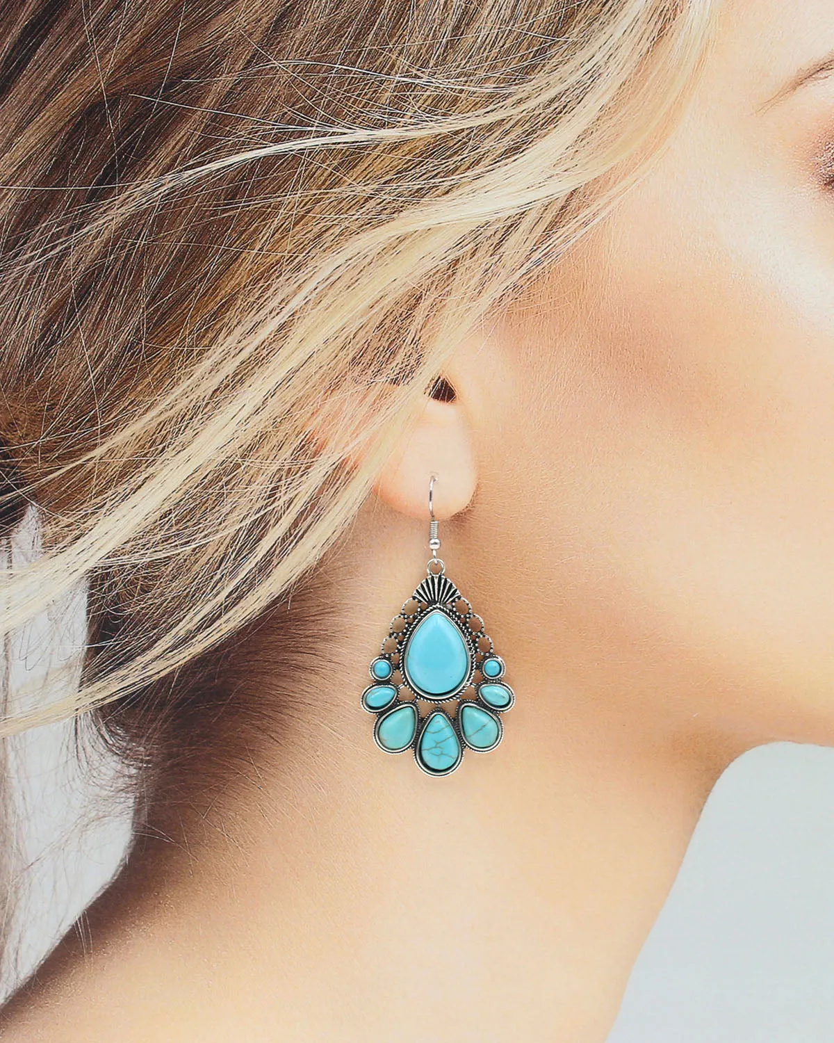 Western Turquoise Tear Drop Earrings